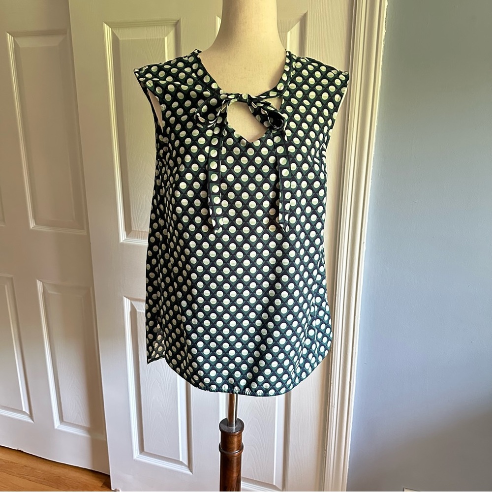 Merona Women's Sleeveless Blouse Green Geometric Dot Medium Polyester
